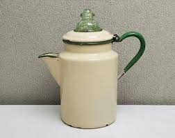 Vintage Cream & Green Enamel Coffee Percolator - Uranium Glass Knob - Etsy