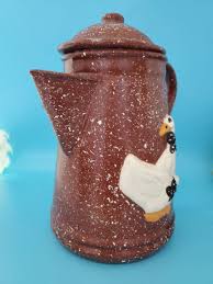 1987 Ceramic Decorative Coffee Pot Brown Speckled w/Goose Rustic Signed | eBay