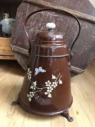Antique Primitive Brown Enamel Ware Milk Can Footed Country Farm House Huge | eBay