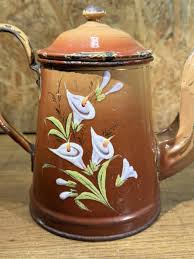Coffee Maker Antique Sheet Metal Enamelled Pattern Floral Painted, Marine, Art | eBay