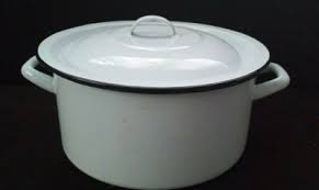 Vintage Large 10" (Gal) White with Black Trim Enamelware Pot with Lid | eBay