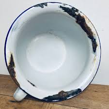 Vintage Enamel Pot White With Blue Rim Enamelware Flower Pot, Enamel Plant Pot, French Enamelware, Collectable Enamelware, White Blue Enamel - Etsy