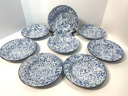 Splatter Enamel Ware Blue & White 8 Soup Salad/Bowls Farm House 8" Diameter | eBay