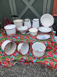 12 Pieces of Vintage Enamel Ware.