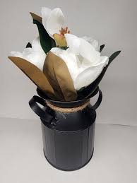 Black Metal Milk Can, Farmhouse Decorative White Faux ...