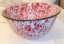 Red/White Speckle Enamelware Popcorn/Mixing Splatter 10.5" Bowl At Home America | eBay