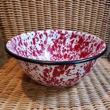 Vintage Red & White Swirl/splatterware Enamel Bowl - Etsy