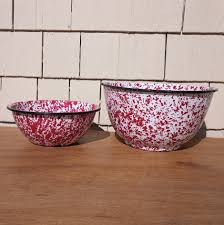 Two Vintage Enamelware Bowls - Amazing Cranberry Red Color! - Etsy