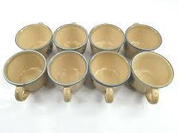 8 Pfaltzgraff Folk Art Cup Saucer Set Vintage Blue Tan Floral Stoneware Dish Lot | eBay