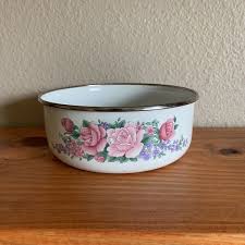 Vintage Kobe Floral Pink Roses Metal Enamel Mixing Bowl | eBay