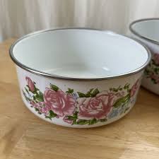 Pink Rose Floral Enamelware Metal Nesting Bowls Set Of 3 ...