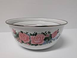 Set of 3 Pink Roses Vintage Enamel Metal White Mixing ...