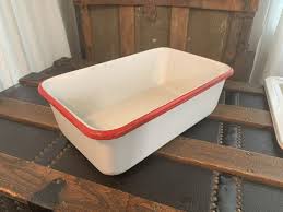vintage red and white enamelware bread box detached lid ...