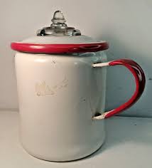 Vintage Farmhouse White Enamelware Glass Top Coffee Pot Percolator Red Trim read | eBay