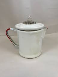 WHITE WITH RED ENAMELWARE WASH BASIN, BOWLS, COFFEE POT WITH ...