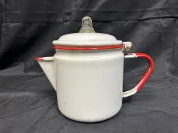 Vintage Enameled Metal Stove Top Coffee Percolator Pot White ...