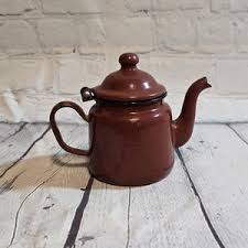Pre 1940's Small Brown Enamelware Teapot With Hinged Lid Rustic Decor - Etsy