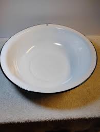 Vintage Large Enamel Wash Basin White With Black Trim - Etsy