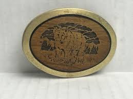 VINTAGE Solid Brass BELT BUCKLE With Carved BEAR in wood like - Rare | eBay