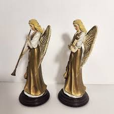 Enesco Angels With Long Horn and Harp Musical Figurine on Wooden Base | eBay