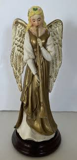 Enesco Angel Playing a Long Horn Musical Figurine on Wooden ...