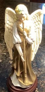 Vintage Enesco Angel With Long Horn - Gold | eBay