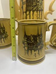 Vintage Ceramic Enesco Yellow Beer Pitcher & 3 Stein Set De ...