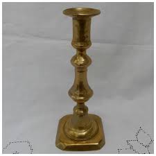 Single Antique Brass Candlestick Square Base with Chamfer-ed ...