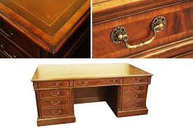 High-end Reproduction Antique | Banded Mahogany Pedestal Desk