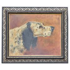 Oil on Board Portrait of an English Setter in Carved Frame ...