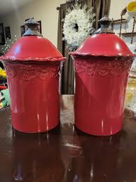 2 Chris Madden Red Canisters - Etsy