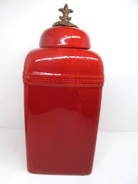 Belaverra Fleur de Lis Paprika Red Canister 15 1/2" Tall ...
