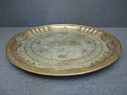 Vintage Brass Tray. Round Tray Decorated With Flowers ...