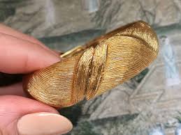 CHIC Brushed Gold MONET Signed Bangle Clamper Bracelet ...