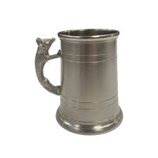 Pewter-Plated Tankard Mug with Fox Handle- Antique Vintage ...