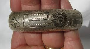 Stunning Vintage Artisan Crafted Etched Pictorial Wide Sterling Silver Lady's Hinged Bracelet With Safety Chain, Signed, Mexico 1960's, GMTO - Etsy