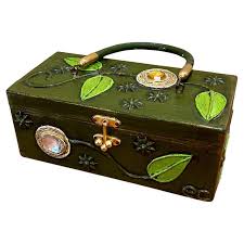 Original Box Purse by Enid Collins hand-decorated Painted and Signed 1970's USA For Sale at 1stDibs