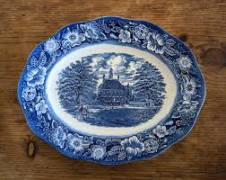 1970s Staffordshire Liberty Blue Oval Serving Dish and Bowl ...
