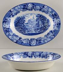English Scenery Blue (Old Backstamp, Smooth) 9" Oval ...