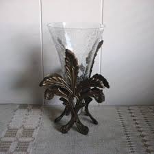 Vintage Cone Shaped Clear Crackle Glass Vase in Leaf Embossed Footed Metal Stand - Etsy