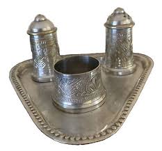 Vintage Silver-Plated Bronze Salt & Pepper Shakers, Mustard ...