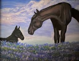 Mare and Colt in Bluebonnet Field - Laurel Cyrene - 8"x 10 ...