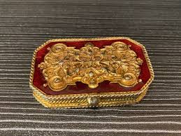 Vintage Ornate Enameled Brass Estée Lauder Hinged Pill Box ...