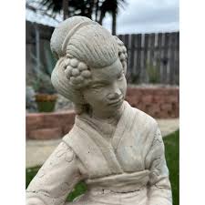 Cast Stone Geisha Fountain Garden Ornament | Chairish