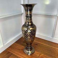 Brass Vase Etched Floral Ornate Style Hand Hammered Made In ...
