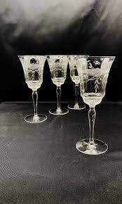 Vintage Grey Cut Floral Water Goblets, Set of 4 - Etsy