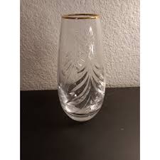 1980s Signed Steuben Etched Clear Crystal Gold Rim Bud Vase | Chairish