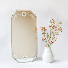 Antique Art Deco Frameless Mirror, Etched Floral Wall Mirror, Made in France, Shabby Chic Octagon Mirror With Cut Glass - Etsy