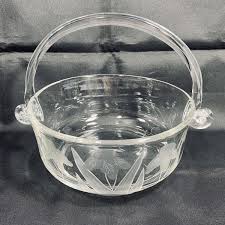 Glass Basket with Handle Clear 6.5" Engraved Etched Iris Flower Vintage | eBay