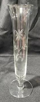 Vintage Clear Glass Bud Vase Etched Flowers Footed Flared ...